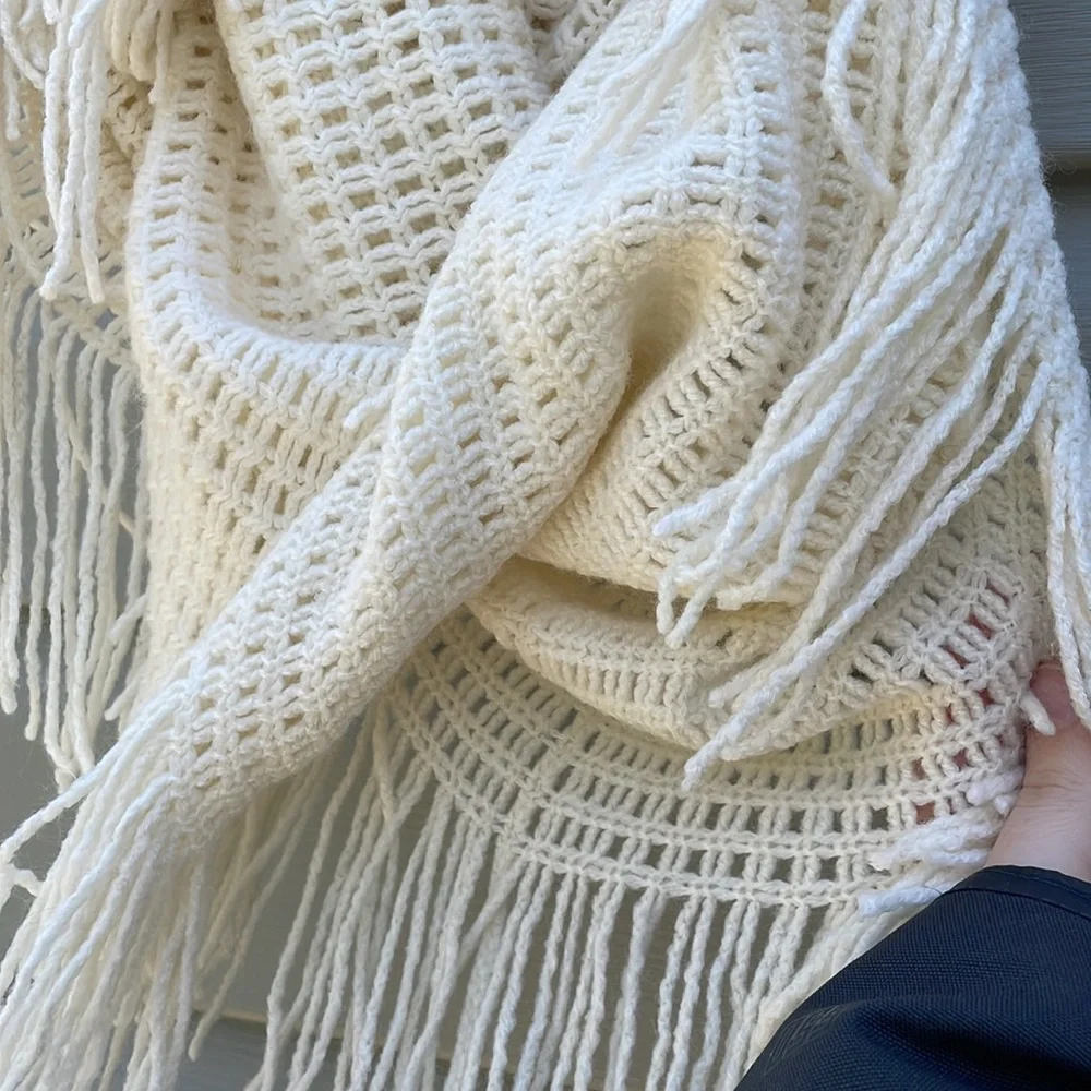 Bass Ivory Fringe Knit Infinity Scarf